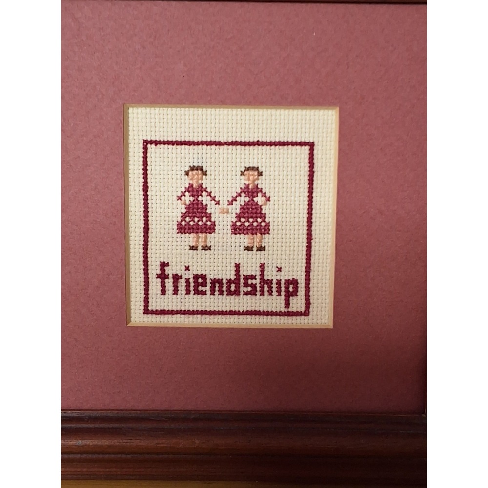 Vintage Framed Cross-Stitch Wall Hanging "Friendship" Wood Frame Is 7.5"× 7.5". - Picture 4 of 5